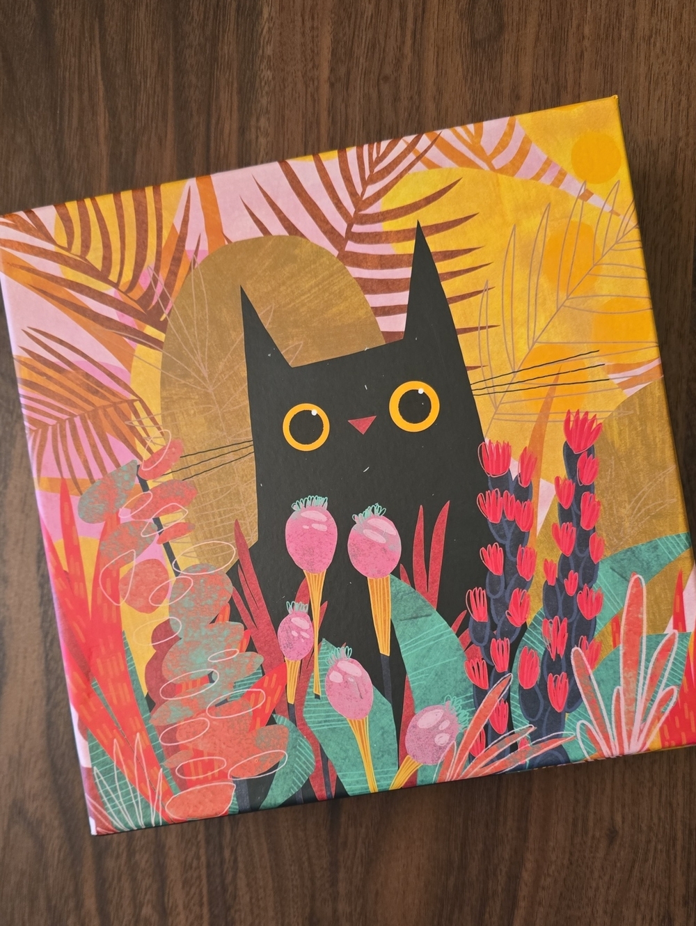 500 Piece Black Cat Floral Puzzle - Vibrant Pink & Yellow